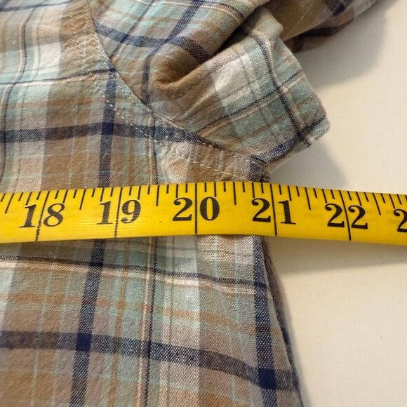 Gimmicks by BKE Blue and Tan Plaid Flannel Lace Up Long Sleeve Shirt Size L - Picture 7 of 14
